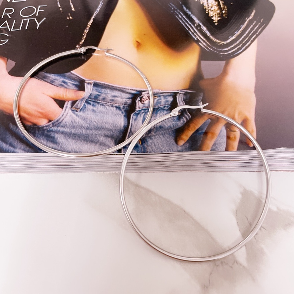 Lux Silver Stainless Steel Hoop Earrings
